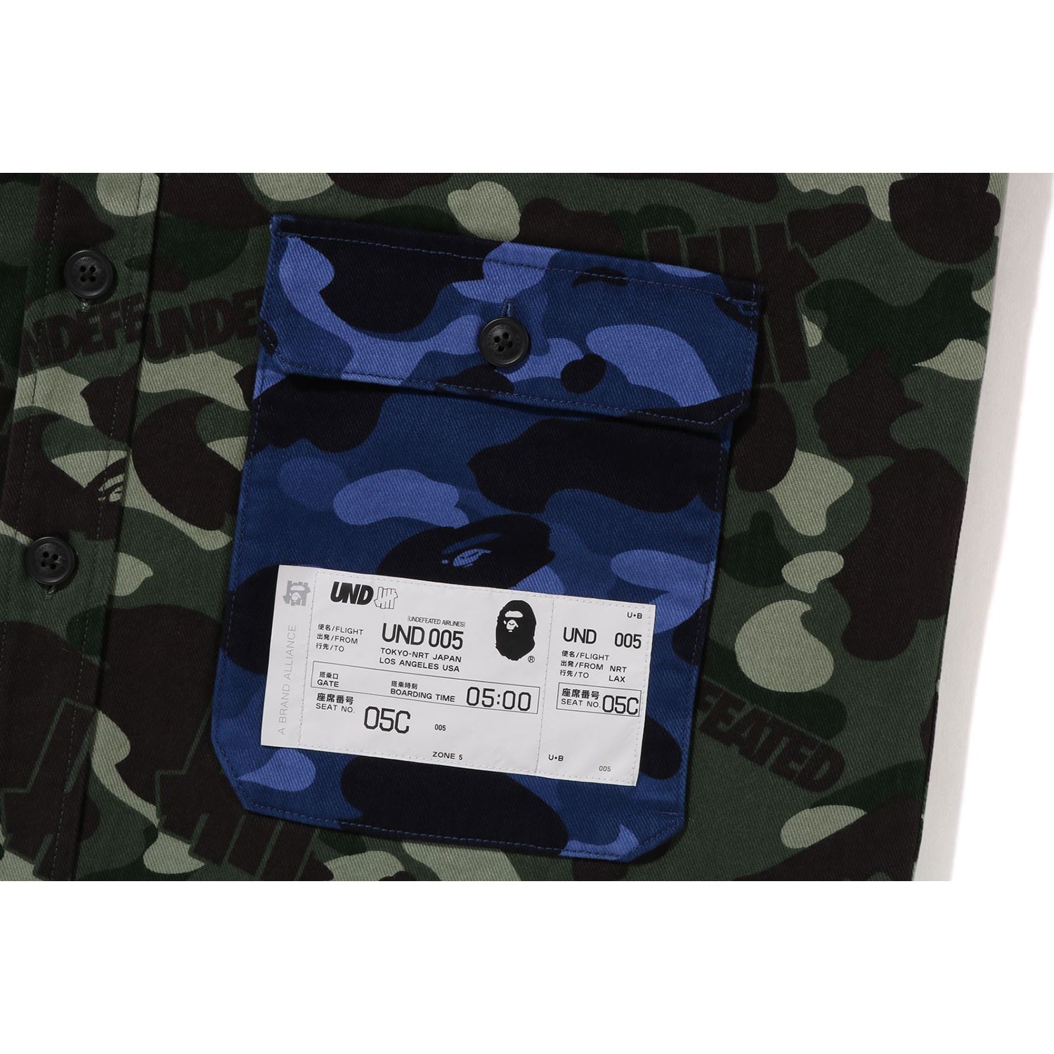 BAPE X UNDEFEATED COLOR CAMO FLANNEL JACKET MENS