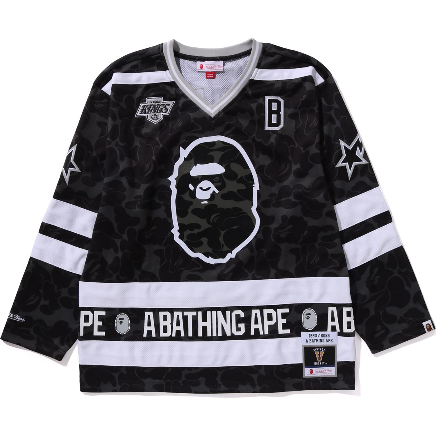 BAPE X MITCHELL & NESS NHL LOS ANGELES KINGS MESH HOCKEY JERSEY L/S TEE MENS
