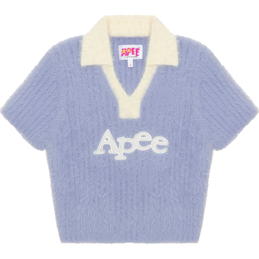 APEE RIBBED CROPPED POLO KNIT TOP LADIES