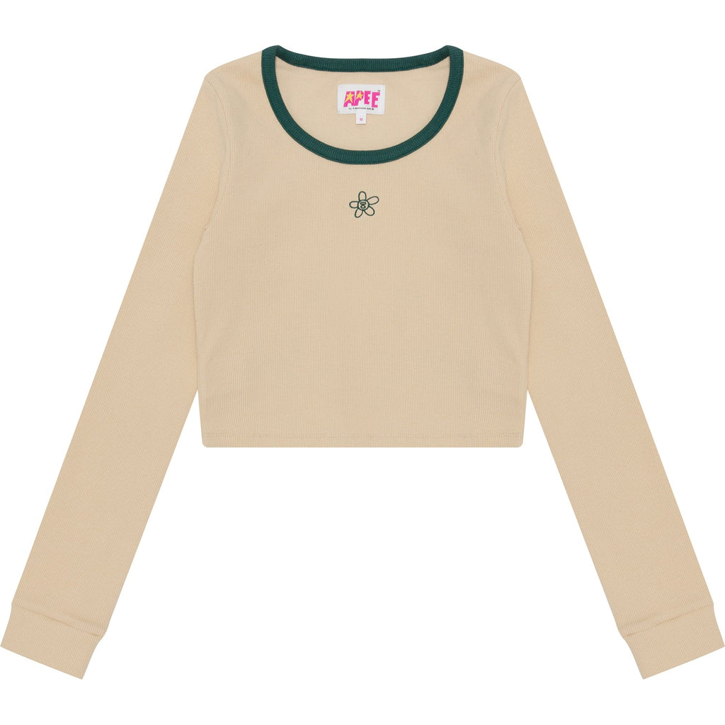 APEE RIBBED TOP WITH COLOR MIXED COLLAR LADIES