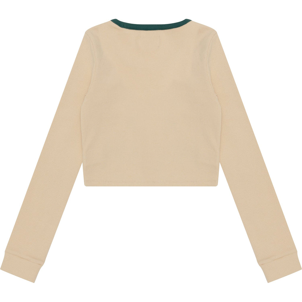 APEE RIBBED TOP WITH COLOR MIXED COLLAR LADIES