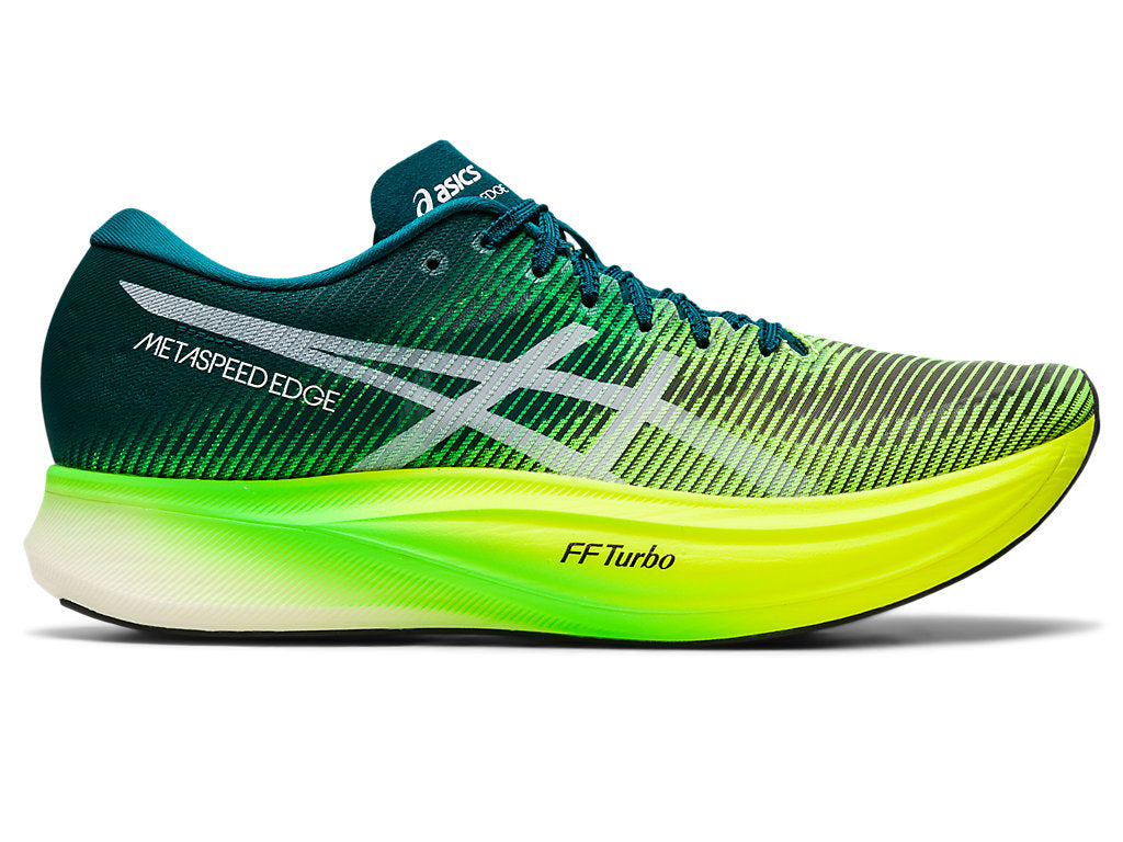 Men's Asics Metaspeed Edge+, Velvet Pine/Safety Yellow, 11 D Medium