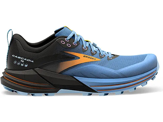 Women's Brooks Cascadia 16, Blue/Black/Yellow, 7.5 B Medium