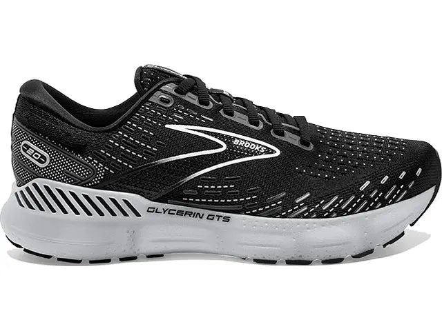 Women's Brooks Glycerin GTS 20, Black/White/Alloy, 7 B Medium