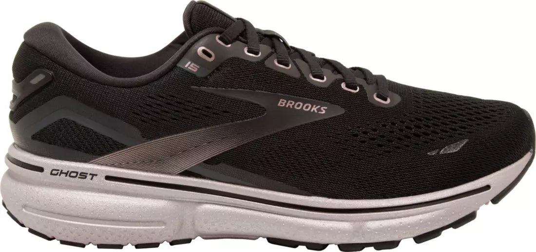 Women's Brooks Ghost 15, Black/Rose Gold, 9.5 D Wide