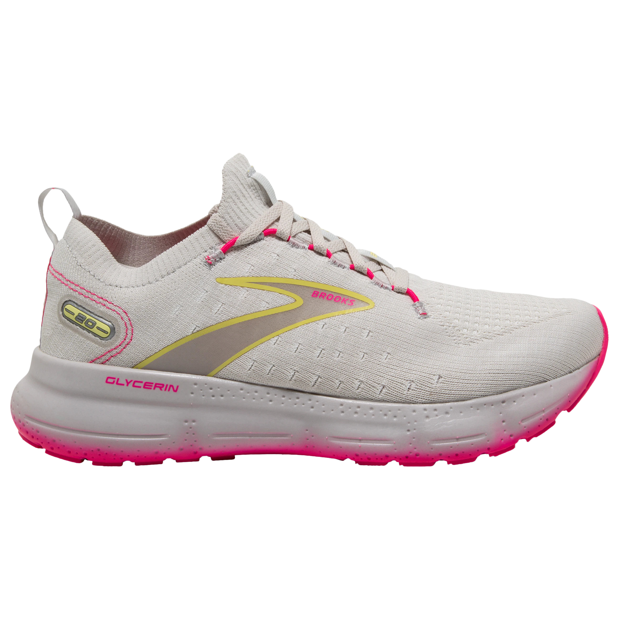 Women's Brooks Glycerin StealthFit 20, Grey/Yellow/Pink, 8 B Medium