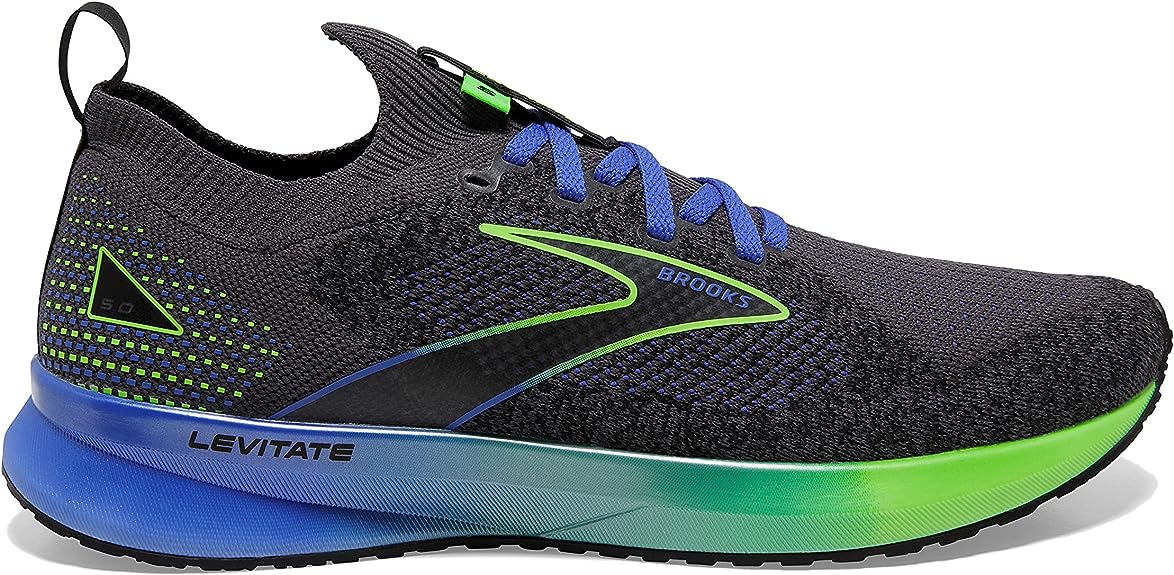 Men's Brooks Levitate StealthFit 5, Ebony/Gecko/Dazzling Blu, 11.5 D Medium