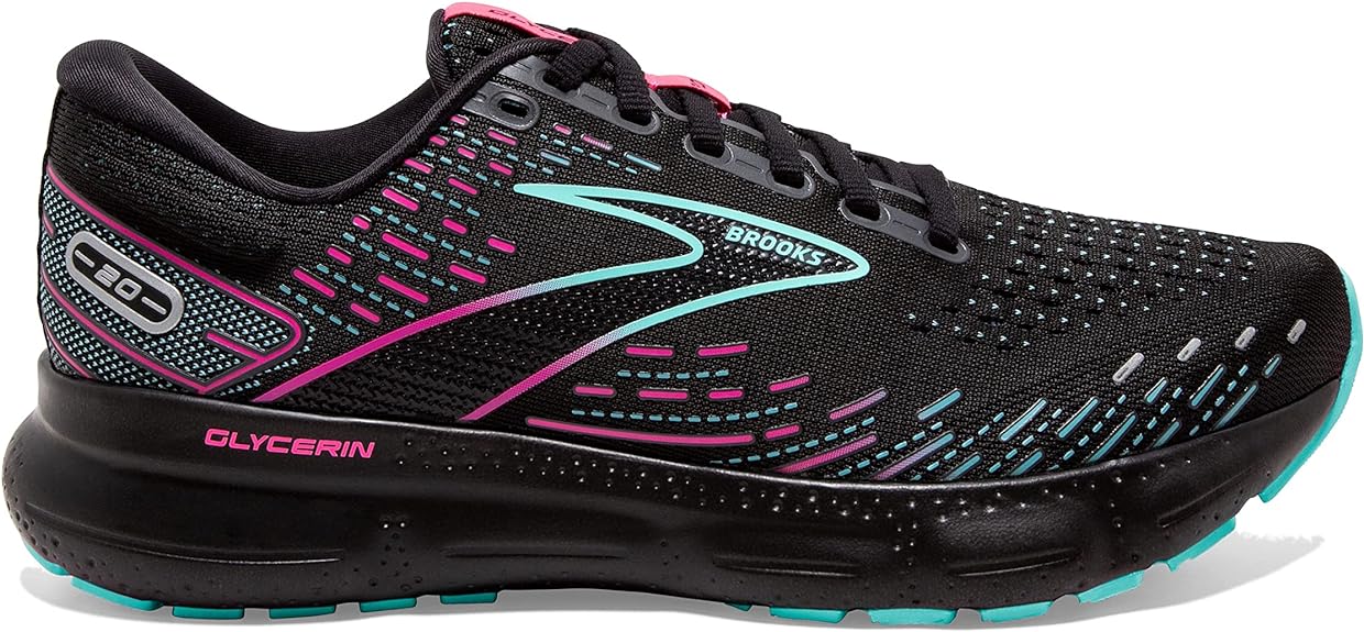 Women's Brooks Glycerin 20, Black/Blue Light/Pink, 8 B Medium