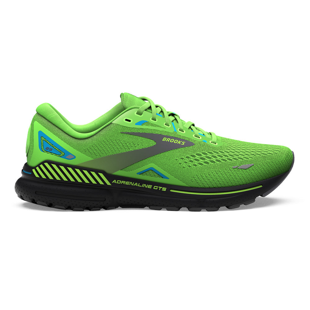 Men's Brooks Adrenaline GTS 23, Green Gecko/Grey/Atomic Blue, 9.5 2E Wide