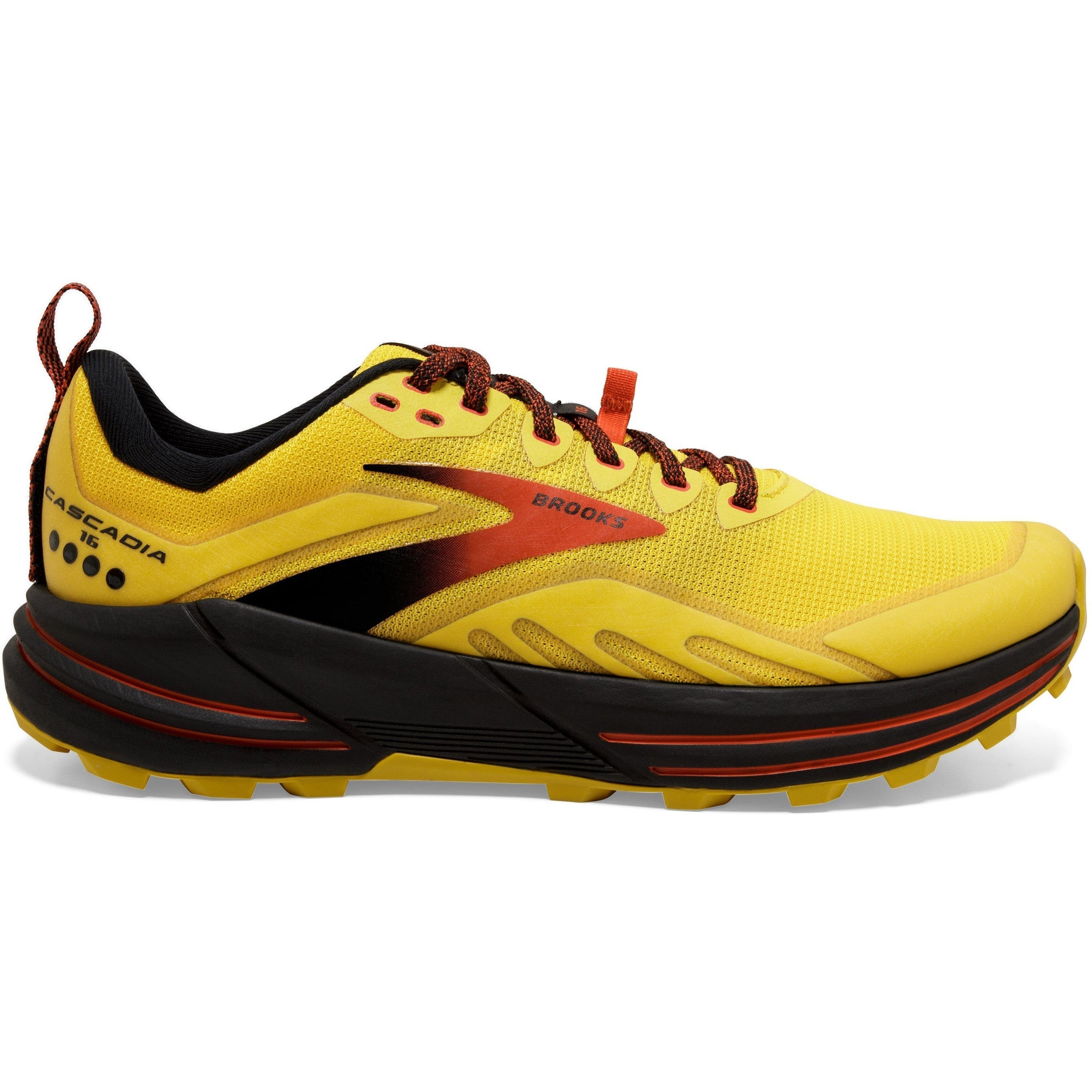 Men's Brooks Cascadia 16, Yellow/Black/Grenadine, 13 D Medium