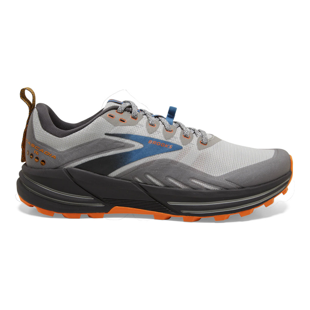 Men's Brooks Cascadia 16, Oyster Mushroom/Alloy/Orange, 9.5 2E Wide
