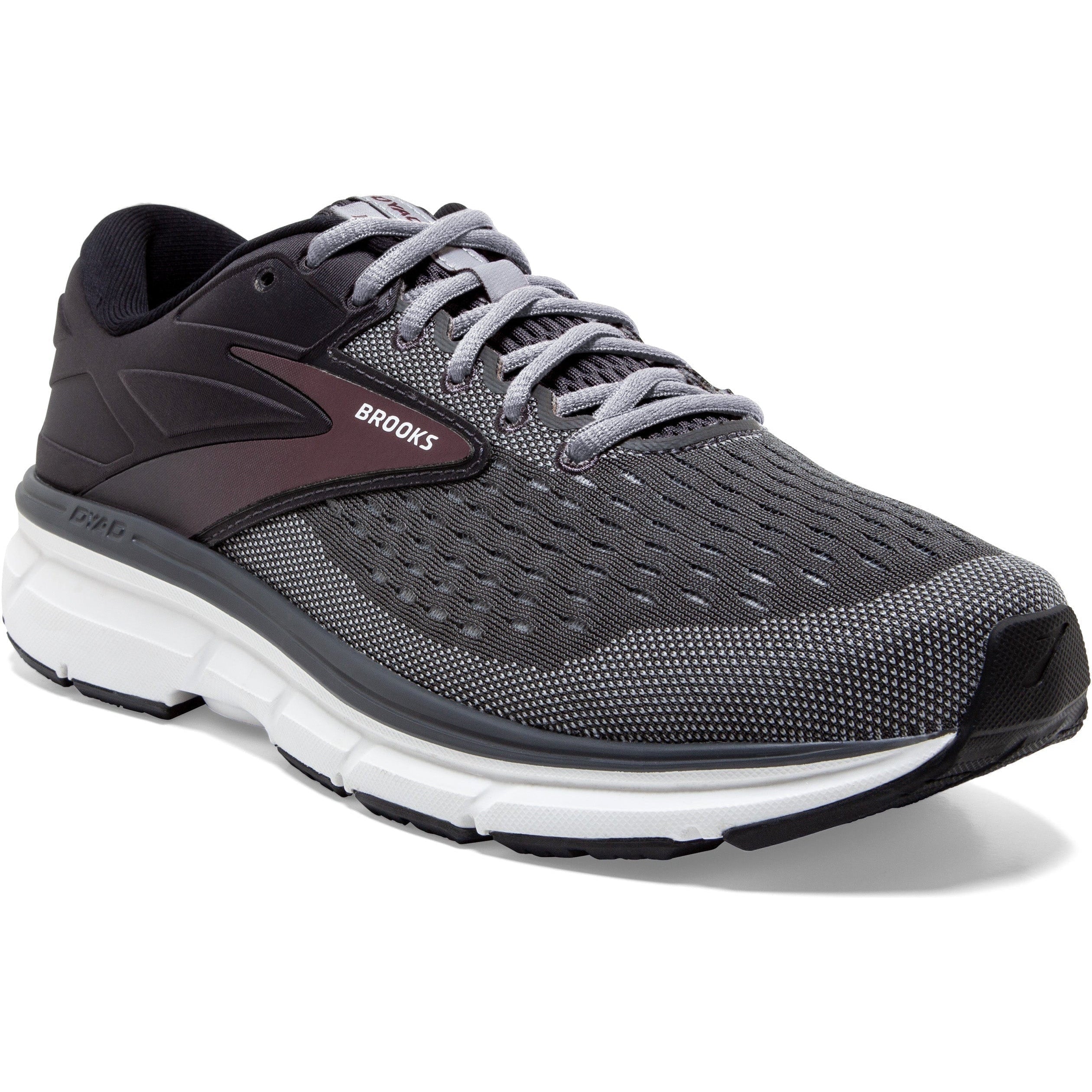 Men's Brooks Dyad 11, Blackened Pearl/Alloy/Red, 10 2E Wide