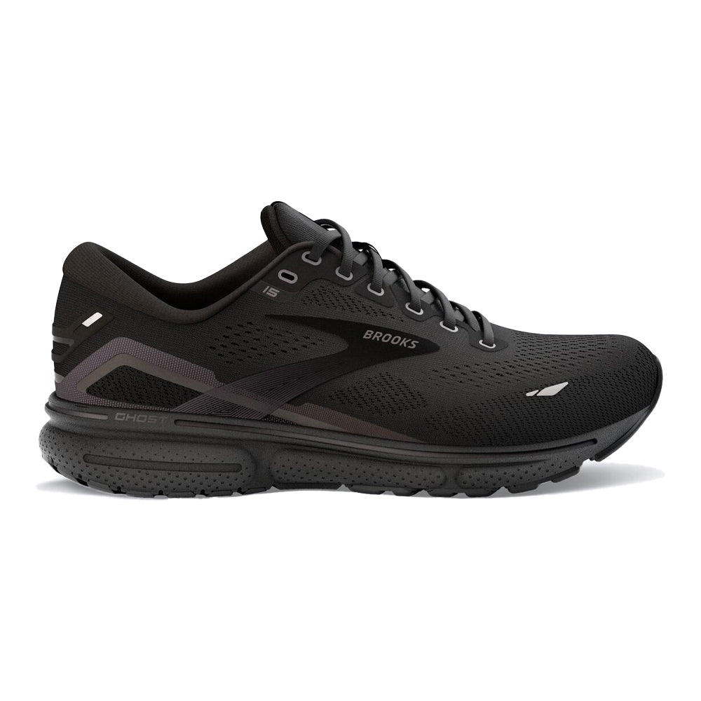 Men's Brooks Ghost 15, Black/Black/Ebony, 10 4E Extra Wide
