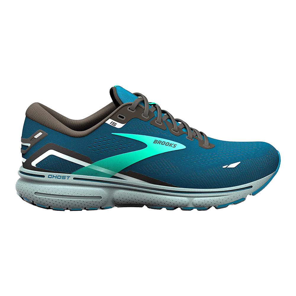 Men's Brooks Ghost 15, Moroccan Blue/Black/Spring Bud, 14 D Medium