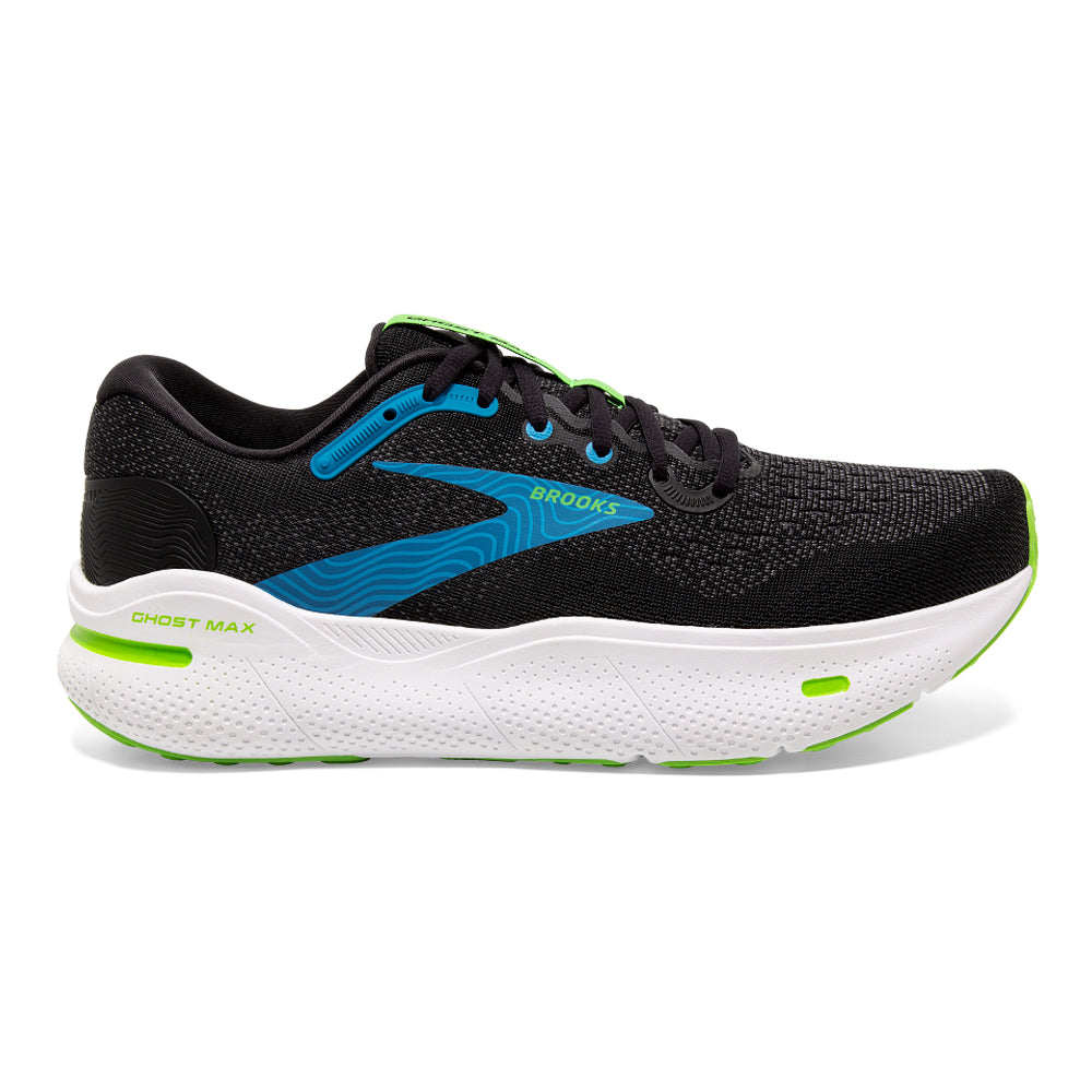 Men's Brooks Ghost Max, Black/Atomic Blue/Jasmine, 12 4E Extra Wide