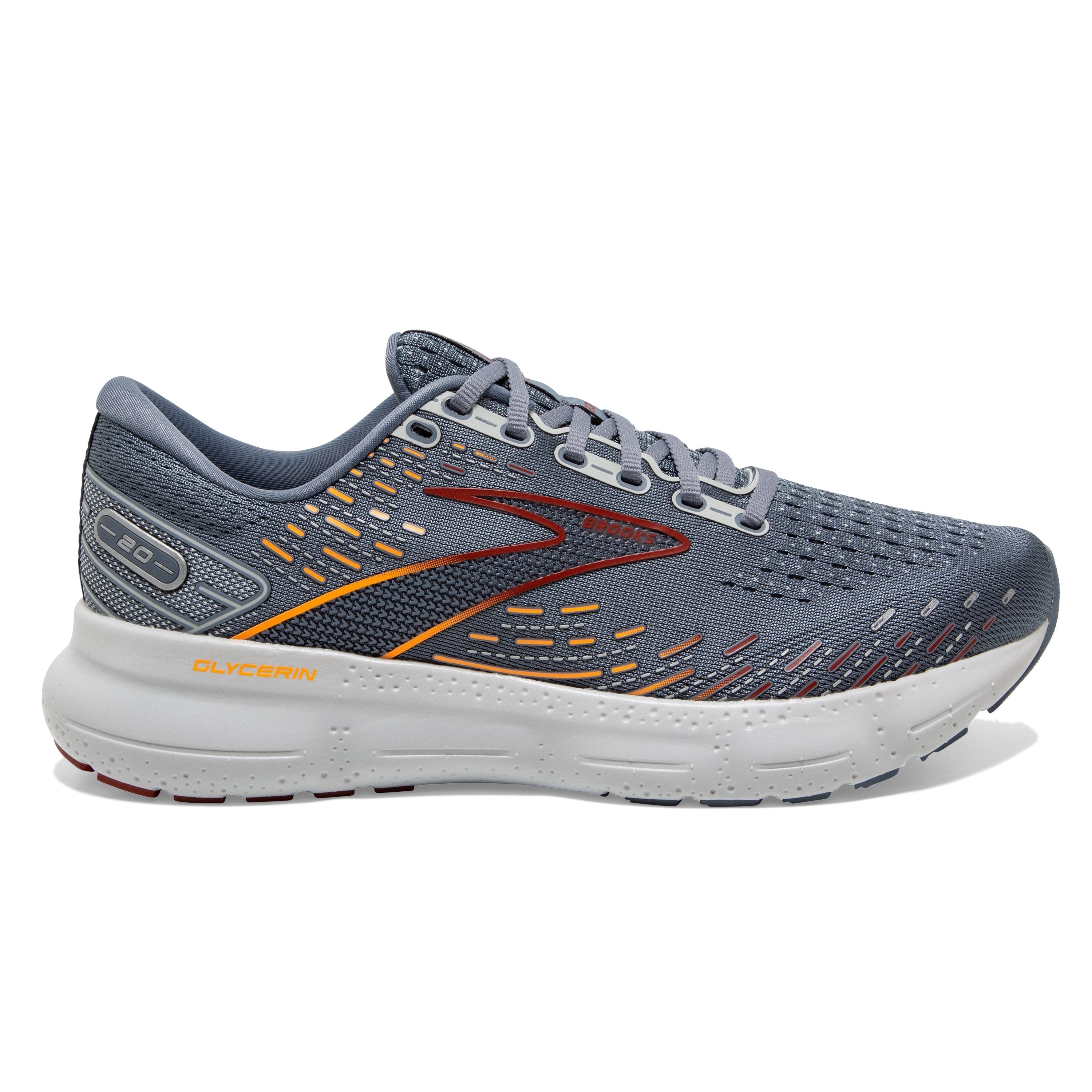 Men's Brooks Glycerin 20, Grey/Chili Oil/Orange, 10 D Medium