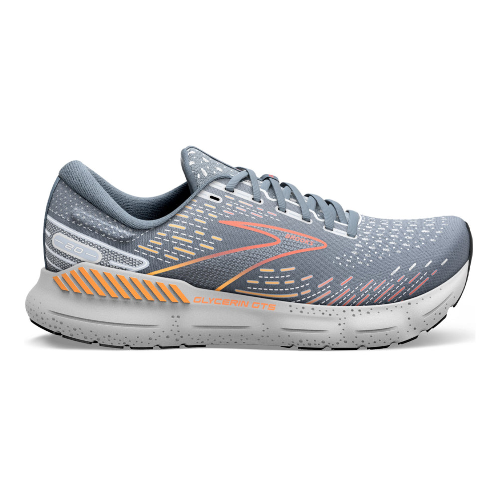 Men's Brooks Glycerin GTS 20, Grey/Chili Oil/Orange, 11 D Medium