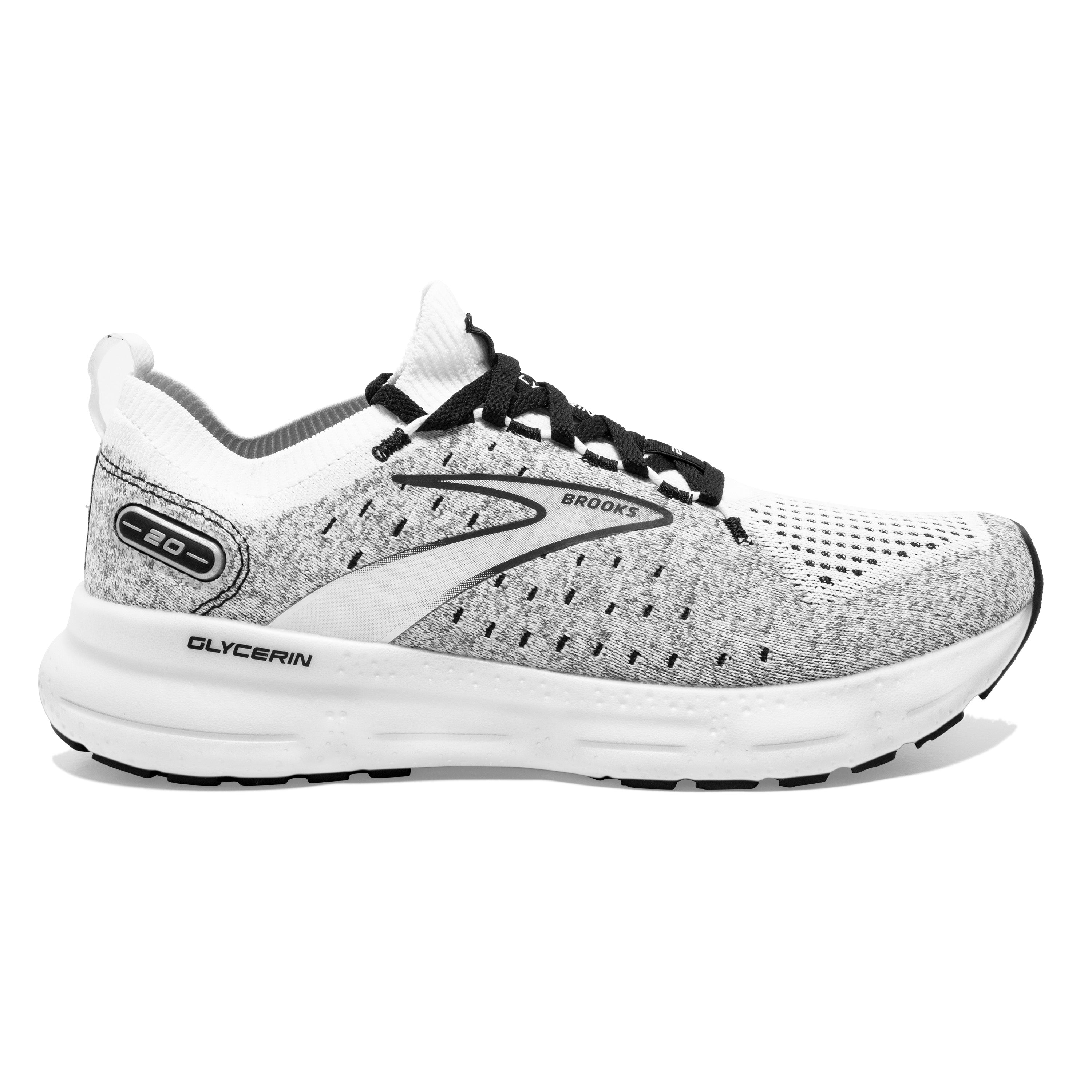 Men's Brooks Glycerin StealthFit 20, White/Grey/Black, 14 D Medium