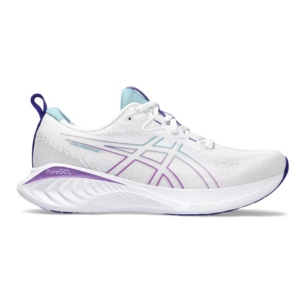 Women's Asics Gel-Cumulus 25, White/Gris Blue, 7 B Medium
