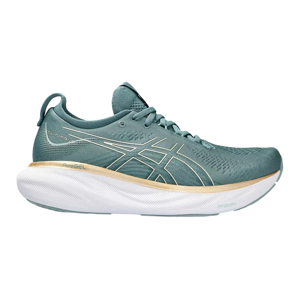 Women's Asics Gel-Nimbus 25, Foggy Teal/Champagne, 8.5 B Medium