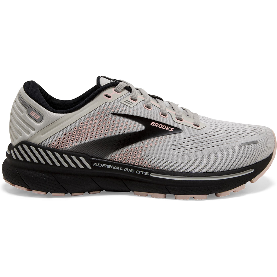 Women's Brooks Adrenaline GTS 22, Grey/Rose/Black, 6.5 B Medium