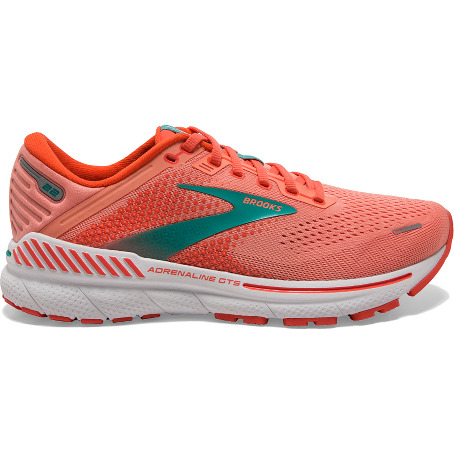 Women's Brooks Adrenaline GTS 22, Coral/Latigo Bay/White, 10.5 B Medium