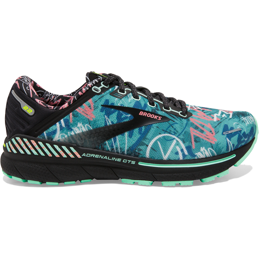 Women's Brooks Adrenaline GTS 22, Black/Yucca/Flamingo Pink, 10 B Medium