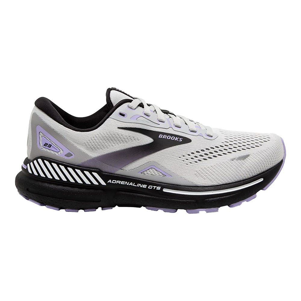 Women's Brooks Adrenaline GTS 23, Grey/Black/Purple, 7.5 D Wide