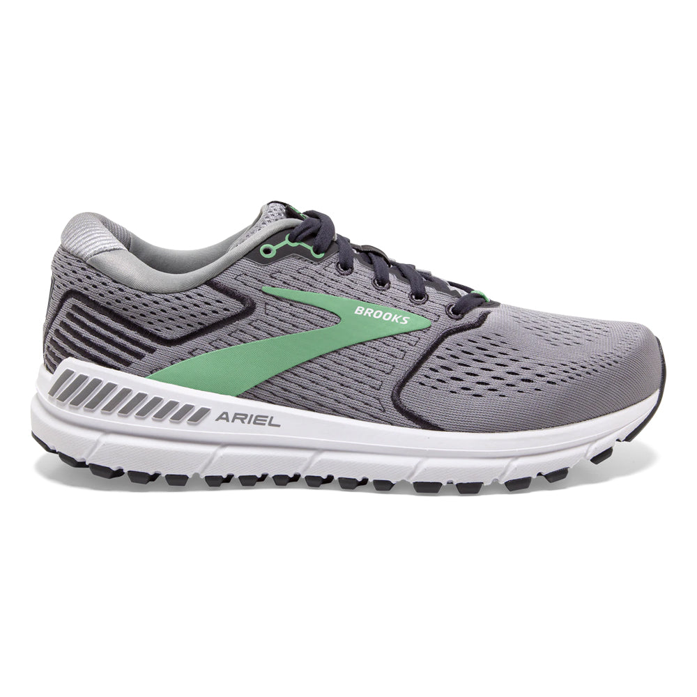 Women's Brooks Ariel '20, Alloy/Blackened Pearl/Green, 9 D Wide