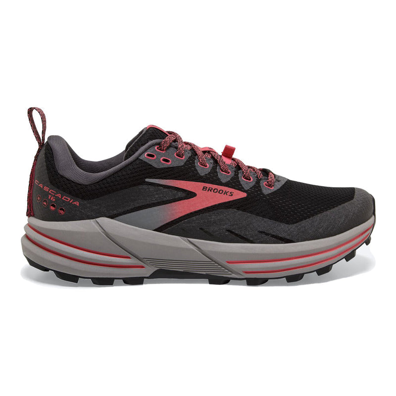 Women's Brooks Cascadia 16 GTX, Black/Blackened Pearl/Coral, 9.5 B Medium