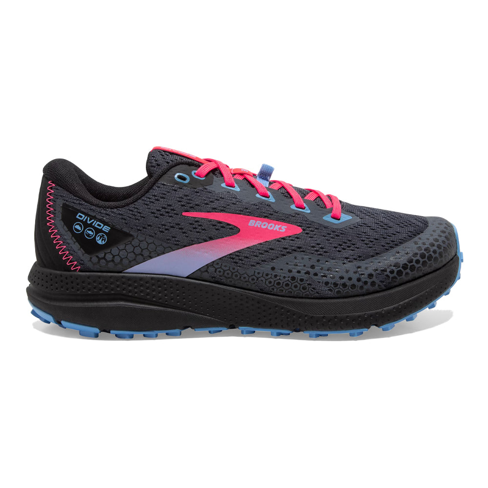Women's Brooks Divide 3, Ebony/Black/Diva Pink, 6.5 B Medium