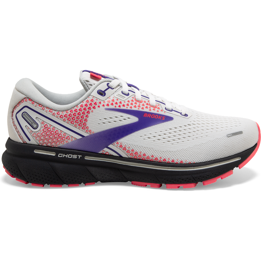 Women's Brooks Ghost 14, White/Purple/Coral, 8.5 B Medium