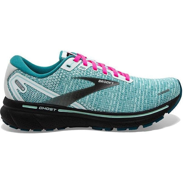 Women's Brooks Ghost 14, White/Black/Blue Light, 10 B Medium