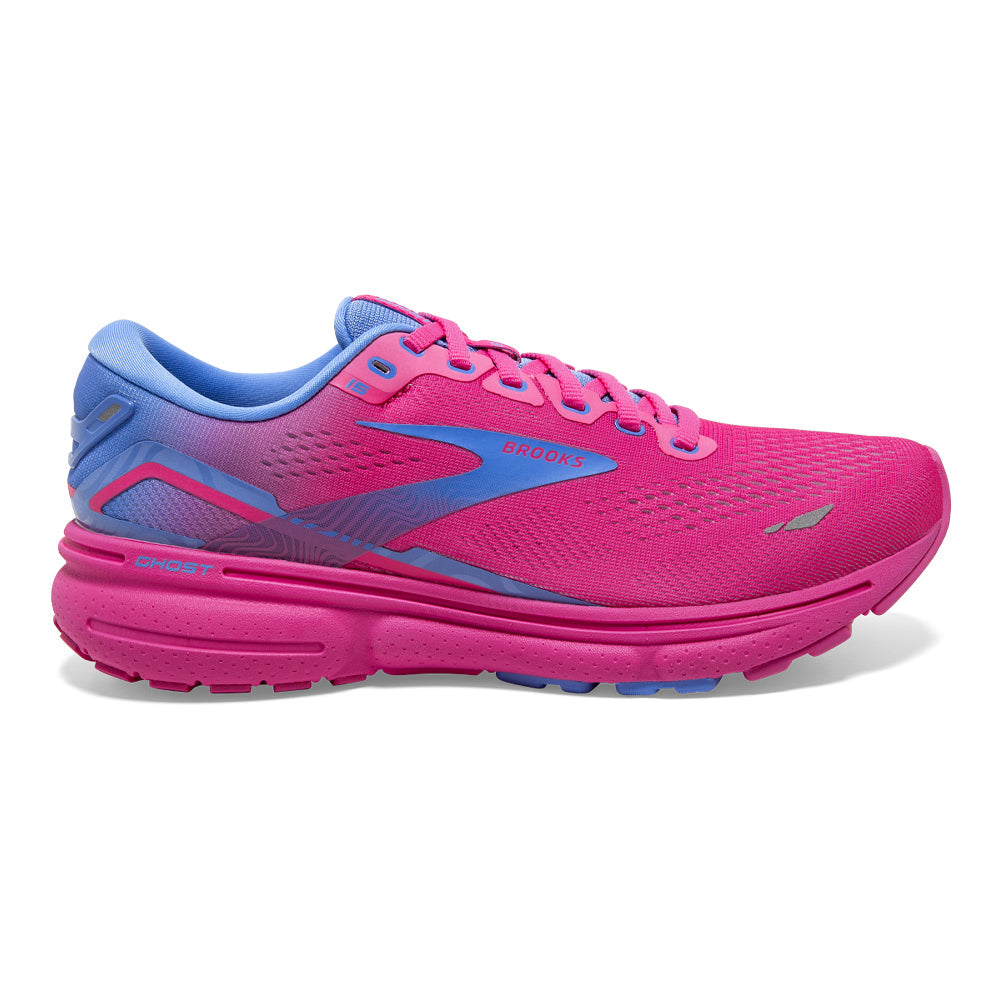 Women's Brooks Ghost 15, Pink Glo/Blue/Fuchsia, 9 B Medium