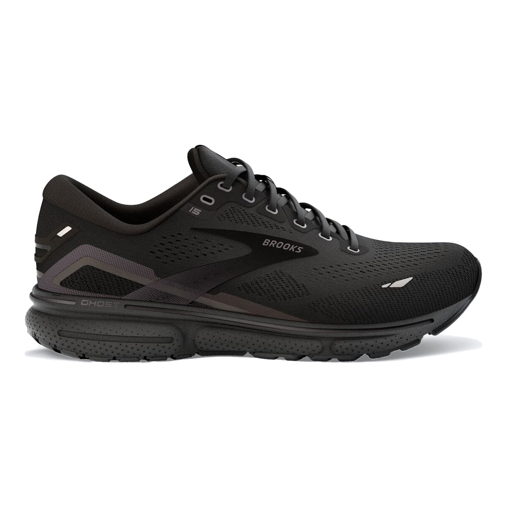 Women's Brooks Ghost 15, Black/Black/Ebony, 7 2A Narrow