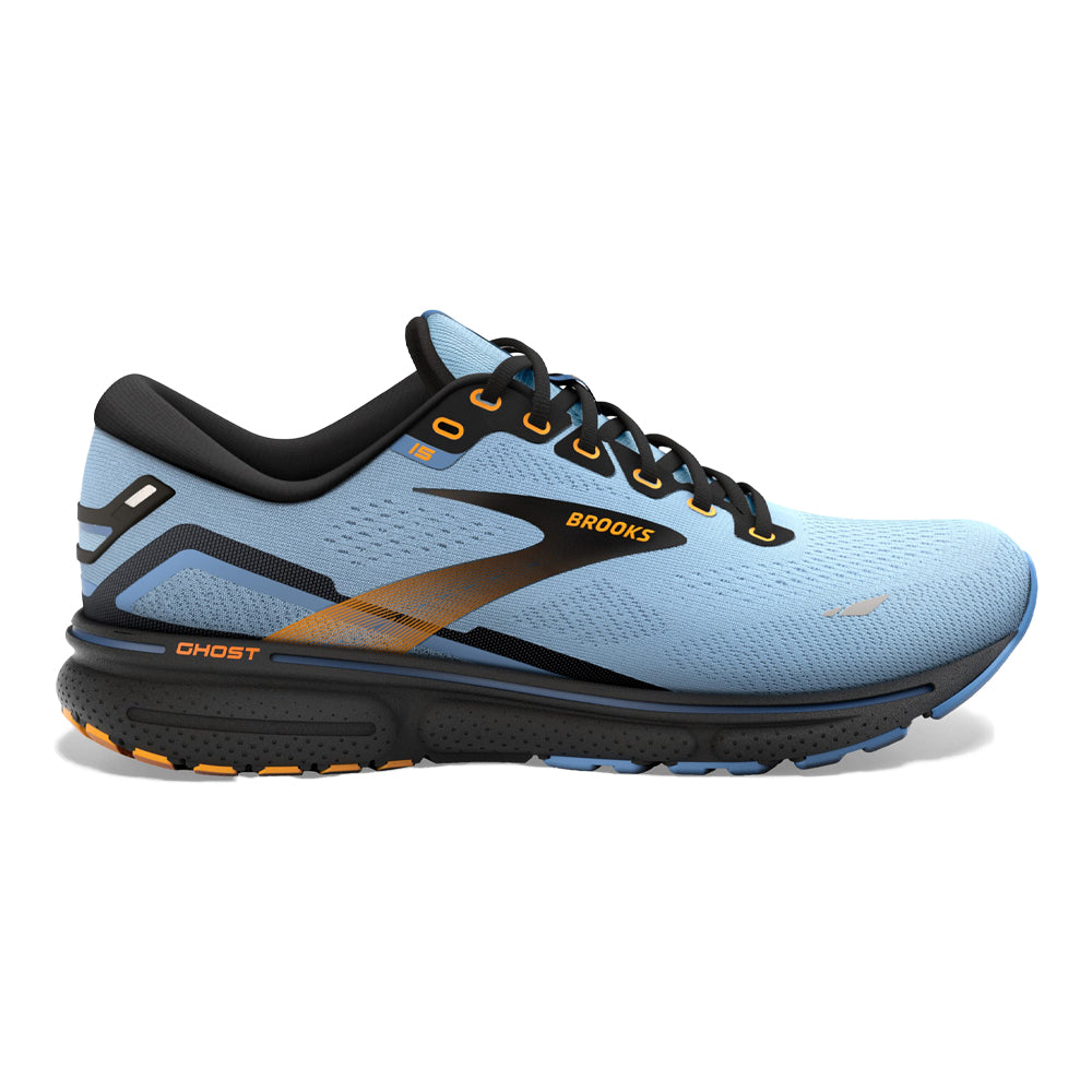 Women's Brooks Ghost 15, Light Blue/Black/Yellow, 8.5 B Medium