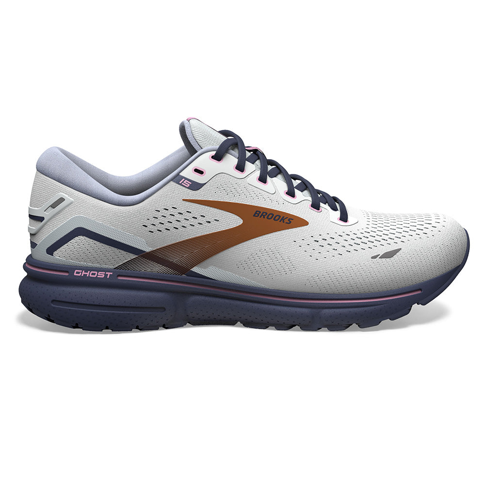 Women's Brooks Ghost 15, Spa Blue/Neo Pink/ Copper, 8.5 D Wide