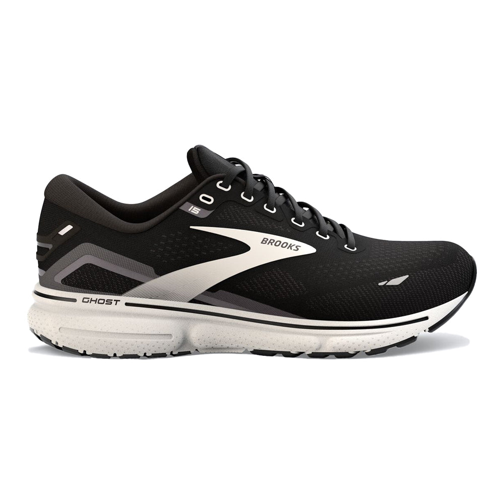Women's Brooks Ghost 15, Black/Blackened Pearl/White, 13 B Medium