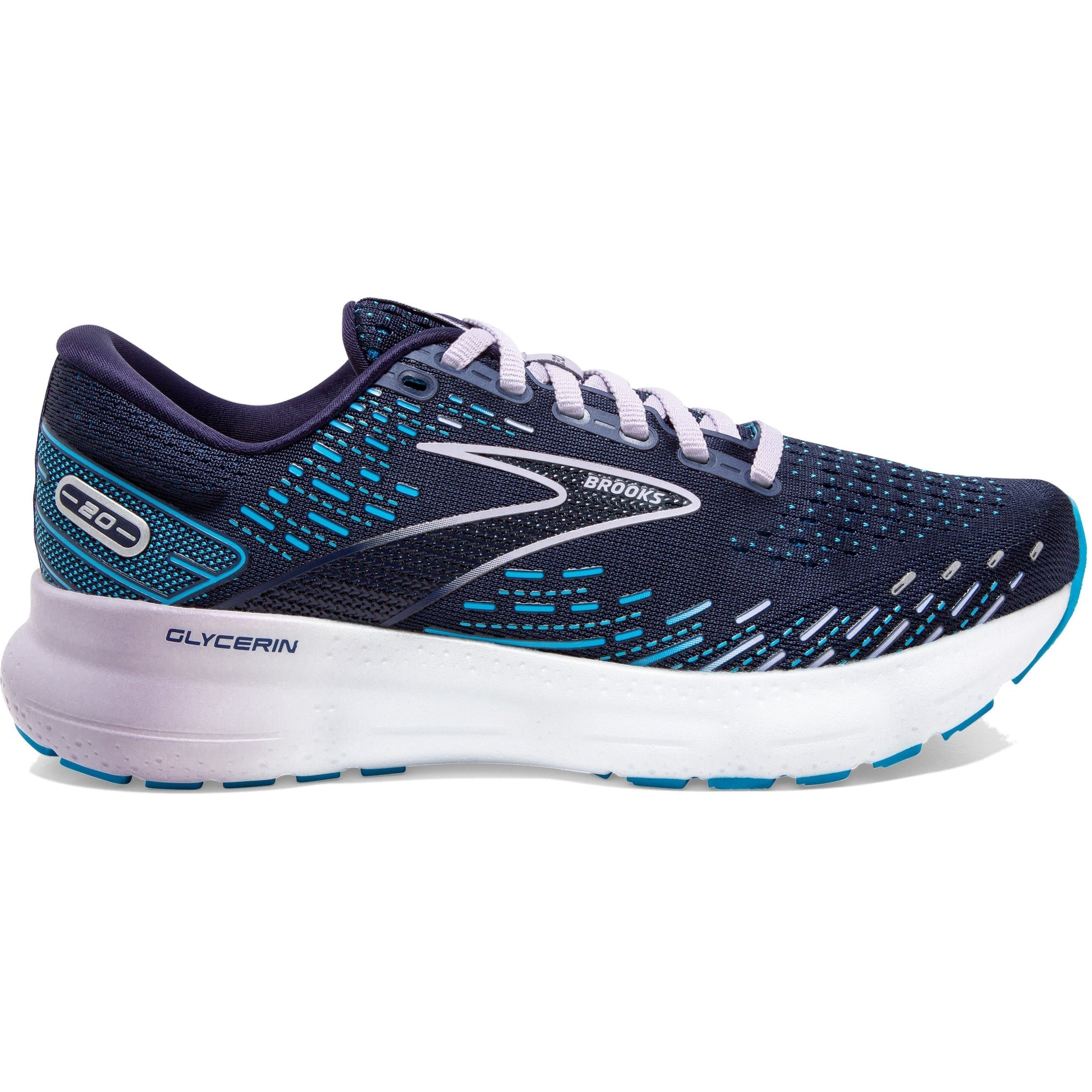 Women's Brooks Glycerin 20, Peacoat/Ocean/Pastel Lilac, 8 D Wide