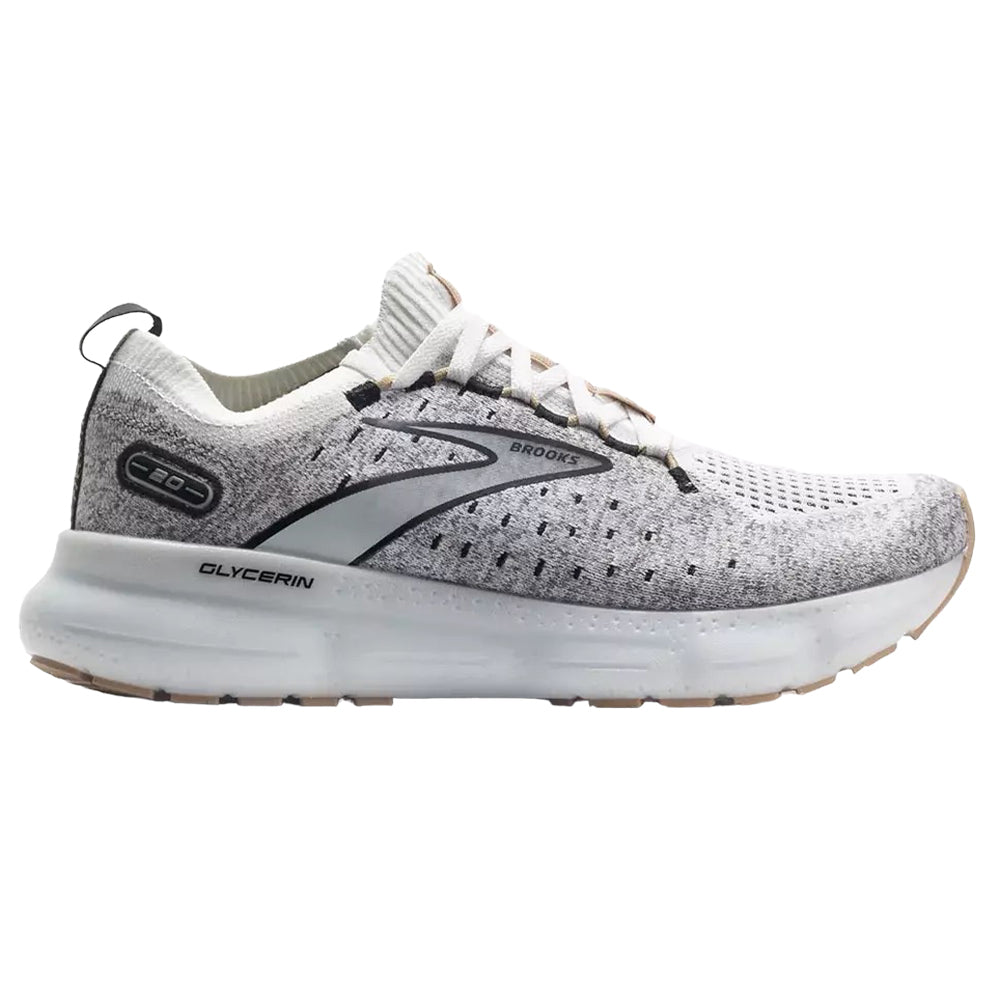 Women's Brooks Glycerin StealthFit 20, White/Black/Cream, 6 B Medium